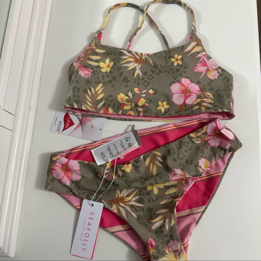 Seafolly Girl's Summer Holiday Reversible Bikini Set: 14